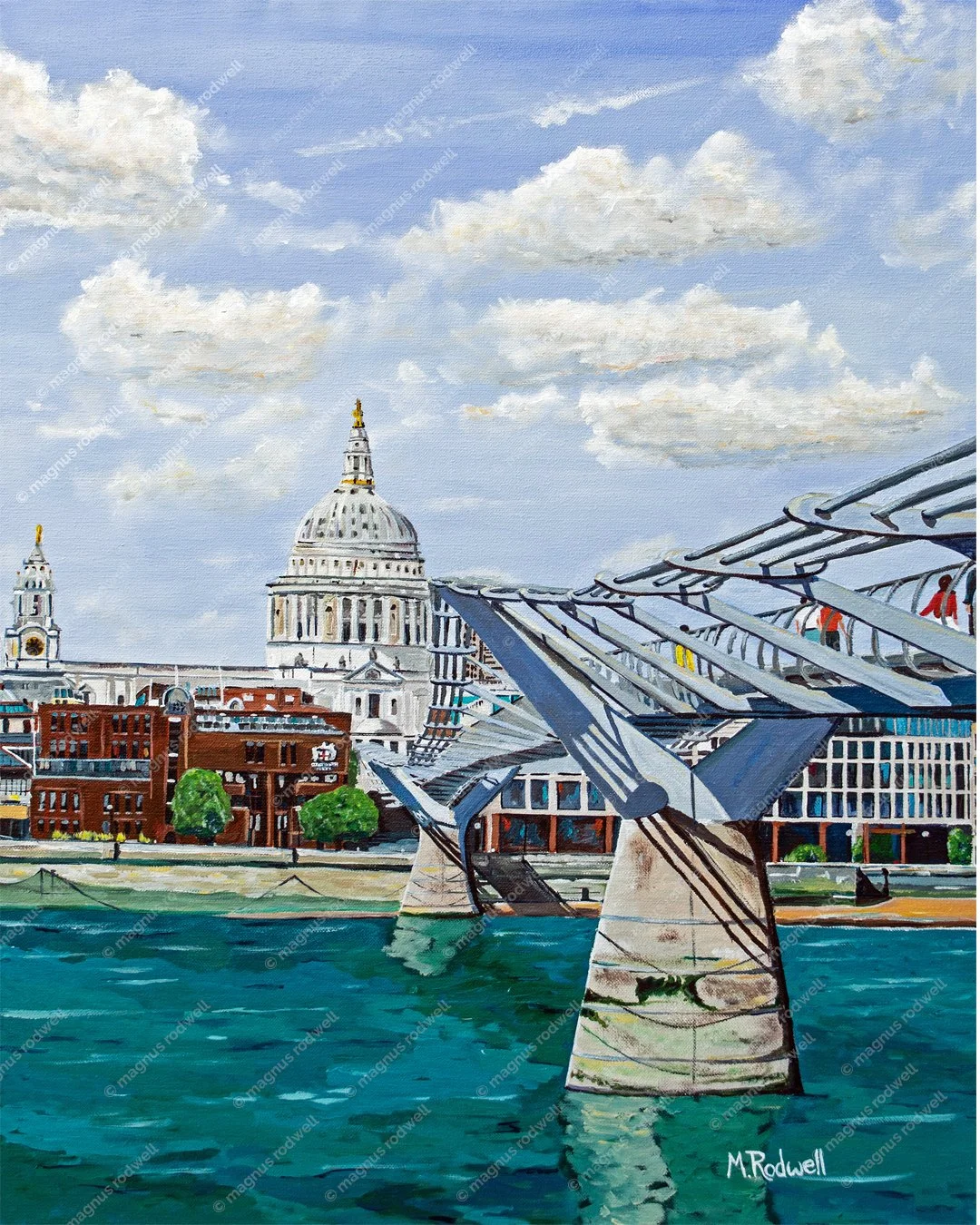 Colourful Modern Painting of St Paul's Cathedral and Millennium